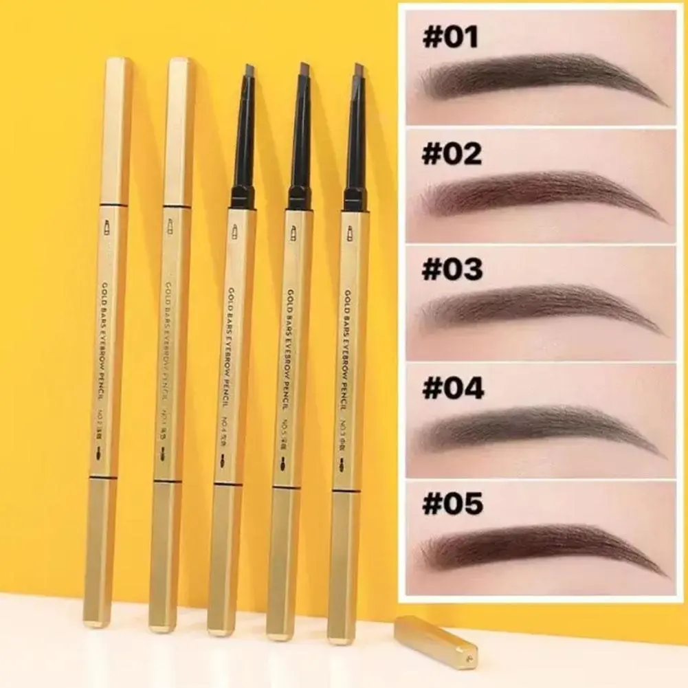 5 Colors Ultra Slim Double-headed 2-in-1 Eyebrow Pencil Built-in Eyebrow Brush Waterproof Natural Long Lasting