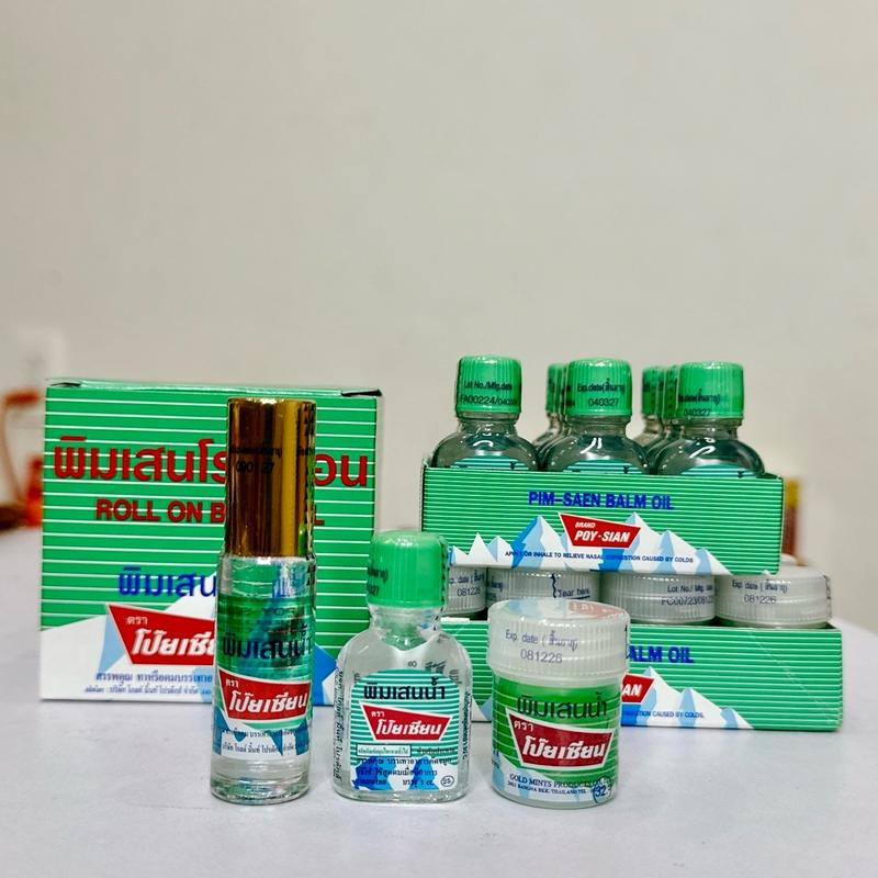 Combo 2 Chai Dầu Núi Poy Sian Dạng Lăn Thái Lan 5ml, 3ml & Hủ Hít Tinh Dầu Bạc Hà Say Tàu Xe