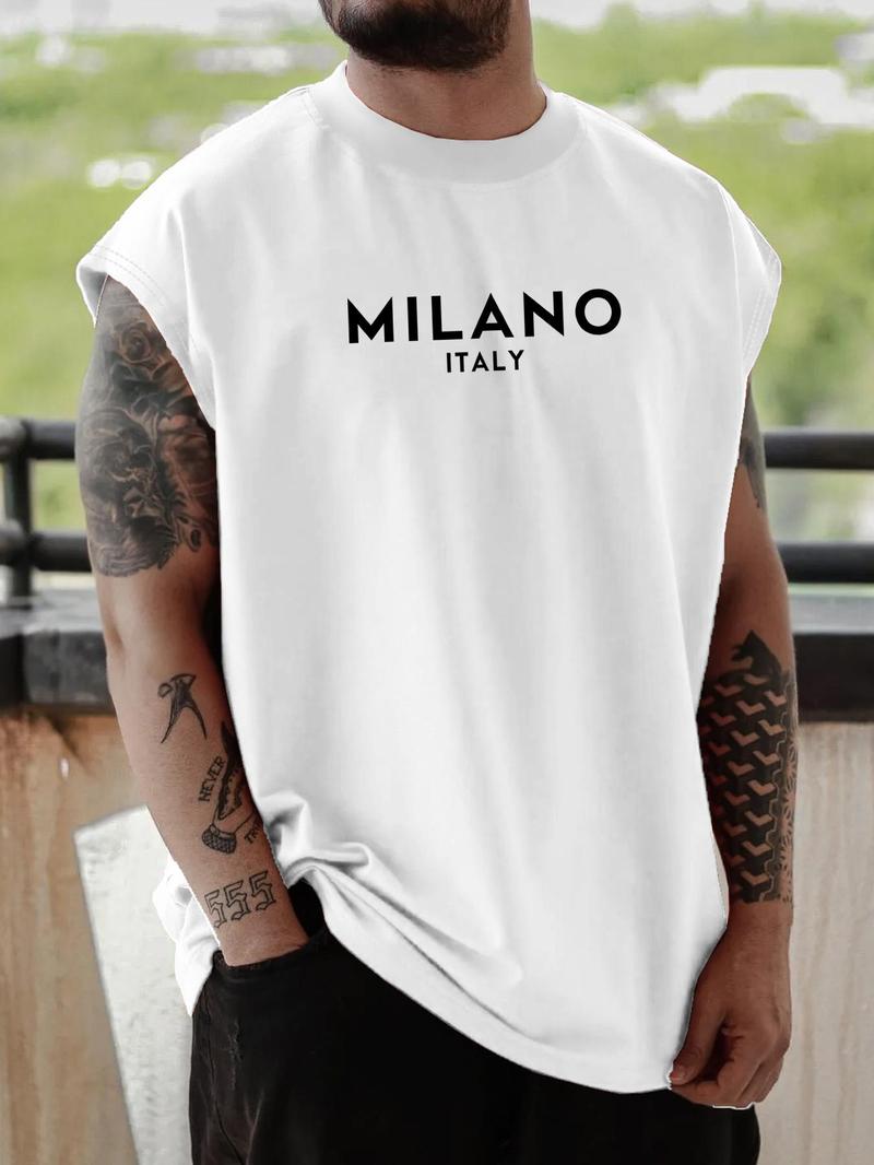 Product Introduction of Men's Letter Print Round Neck Tank Top, Loose Casual Street Sleeveless Top for Daily Wear, Menswear for All Seasons 7