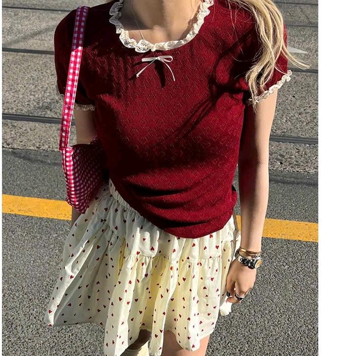 Áo baby tee phối ren kèm nơ tăm thái cực xinh