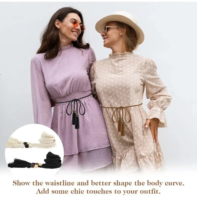 Women's Skinny Tassel Braided Waist Belt Braided Waistband for Dress Trendy Dress Decorative Handwoven Belt for Skirt Dress 4