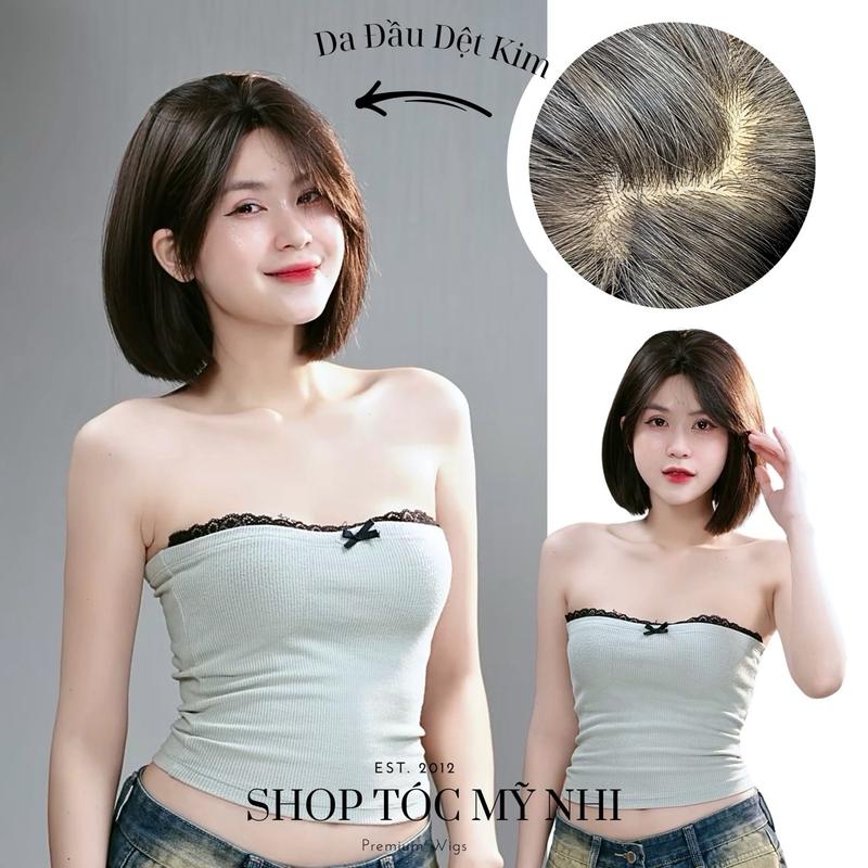 Tóc Giả Mỹ Nhi Nguyên Đầu Da Đầu Dệt Kim V2DK06 Ngắn Thẳng dài 30cm