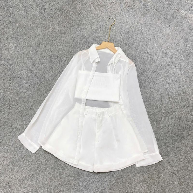 Sét bigsize nữ 3 món (có bán lẻ ), áo sơ mi xuyên thấu mặc đi biển đi chơi đều xinh (sm voan, g118, q28) cho nữ 50-95kg