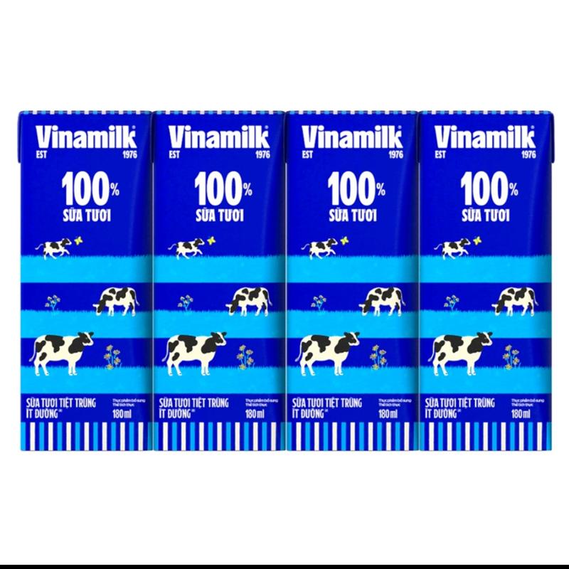 Vinamilk 180ml các vị ít đường, có đường, nguyên chất lốc 4 hộp 0