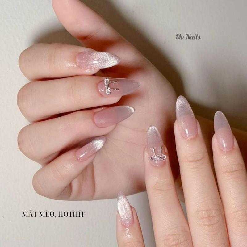 Hot Sale Nail Box Thiết Kế Mắt Mèo Charm Nơ Hàn Quốc Hot Hit Hồng Nhạt M16 Nhiều Kiểu Cho Nữ