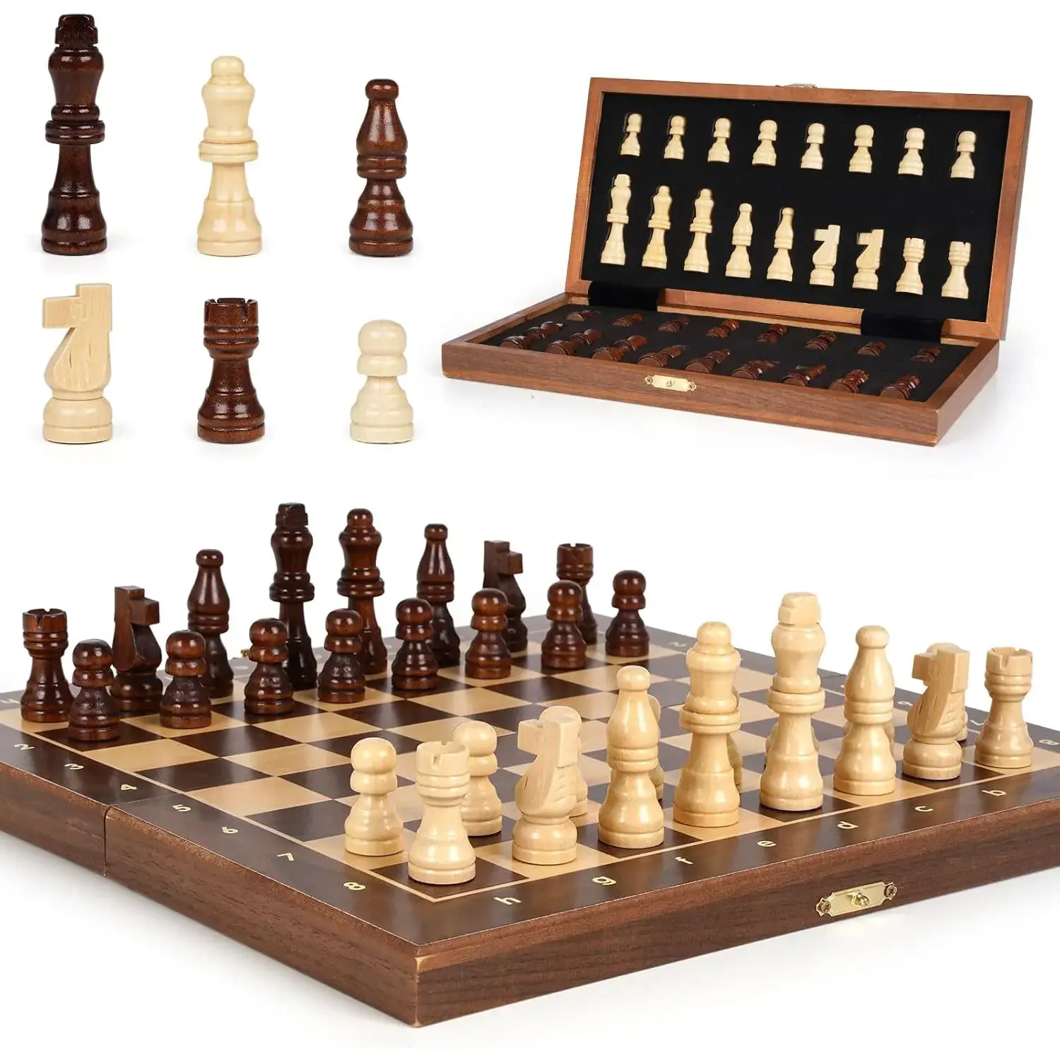 Set Catur Perjalanan Magnetik, Papan Catur Magnetik Kayu 9.5 inci, Sesuai untuk Menyimpan Mainan dan Permainan untuk Dewasa, Permainan Catur Vintaj, Permainan Papan Keluarga, Set Mainan Pendidikan, Papan Catur Mewah,   Kayu Premium Magnetik Board Games