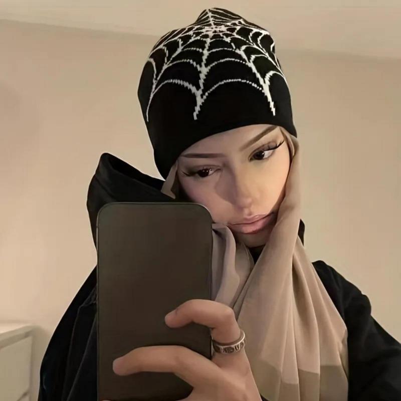 Product Introduction of Gothic Spider Web Pattern Hat Women Men Soft Stretchy Knit Beanie Fashion Versatile Warm Hip Hop Cap 27