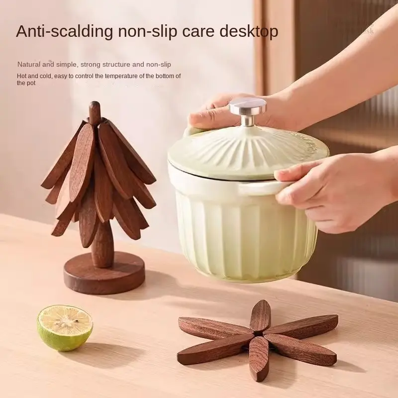 High-end solid wood tree shape anti-scalding insulation pad paintless and odorless solid wood dining table insulation pad bowl pad anti-scalding and anti-slip hot and cold, care for desktop plate clay pot dish beech wood mat