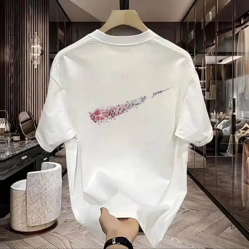 Mùa hè mới tinh khiết bông ngắn tay áo thun người đàn ông tối giản sáng tạo in vòng cổ đầu 0