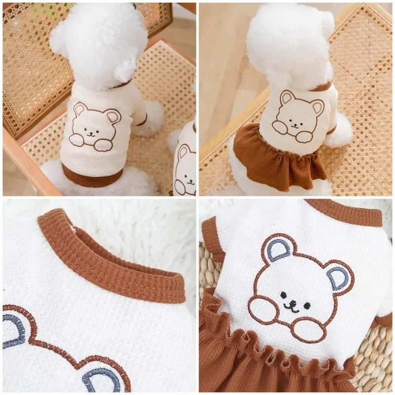 Quần áo thú cưng, Phong cách cặp đôi, Váy cho chó và mèo Gấu dễ thương, Thích hợp cho chó Shih Tzu, Áo phông cho chó, Váy cho chó 5