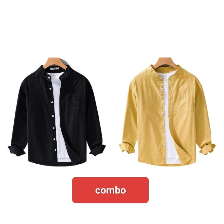 Áo sơ mi Đũi nam dài tay kiểu dáng Basic Menswear Đũi cổ tàu 7