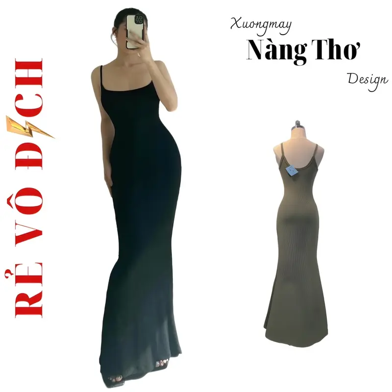 D151 [SALE] Đầm body gân trung co giãn mạnh dáng dài đuôi cá Dress 5