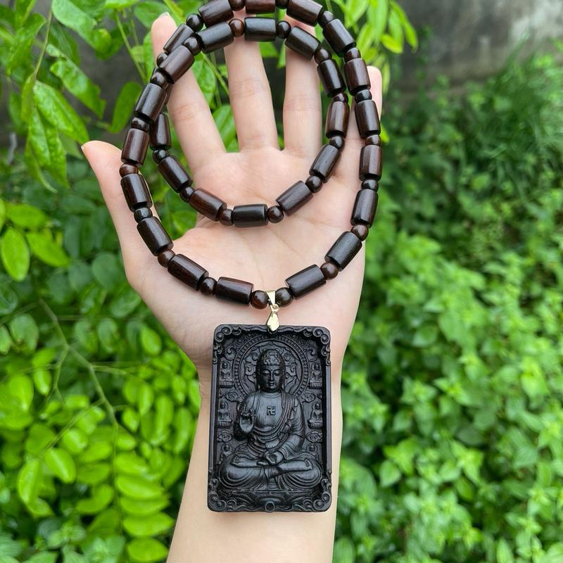 Dây chuyền Gỗ trắc đỏ đen Phật bản mệnh trạm khắc tinh sảo sắc nét [TẶNG 1 VÒNG TAY GỖ] Nam