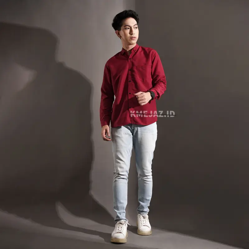 Kemeja Cowok Lengan Panjang Polos - Kameja Pria Army Lembut Casual Basic Hitam Formal Nyaman 1