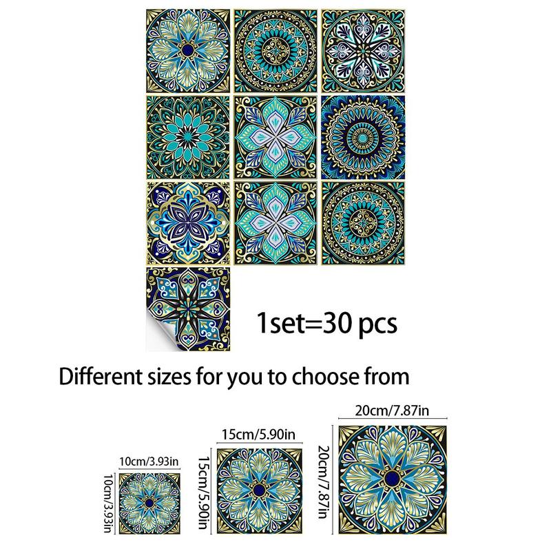 Mandala Pattern Tile Sticker, 30pcs/set Boho Style Tile Sticker, Decorative Sticker for Home Kitchen & Living Room, Boho Home, Decoration 1