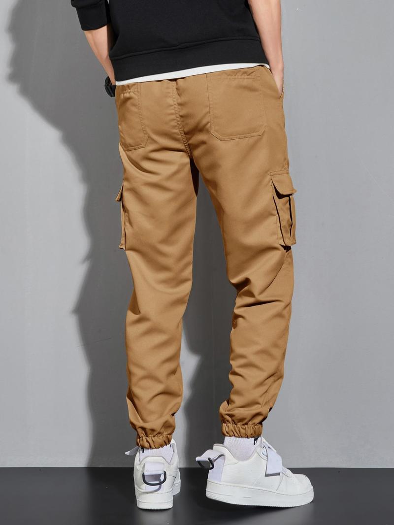 Product Introduction of Men's Letter Patched Pocket Cargo Pants, Stylish Loose Drawstring Trousers, Drippy Outfits, Going Out Outfit, Menswear Clothing 11