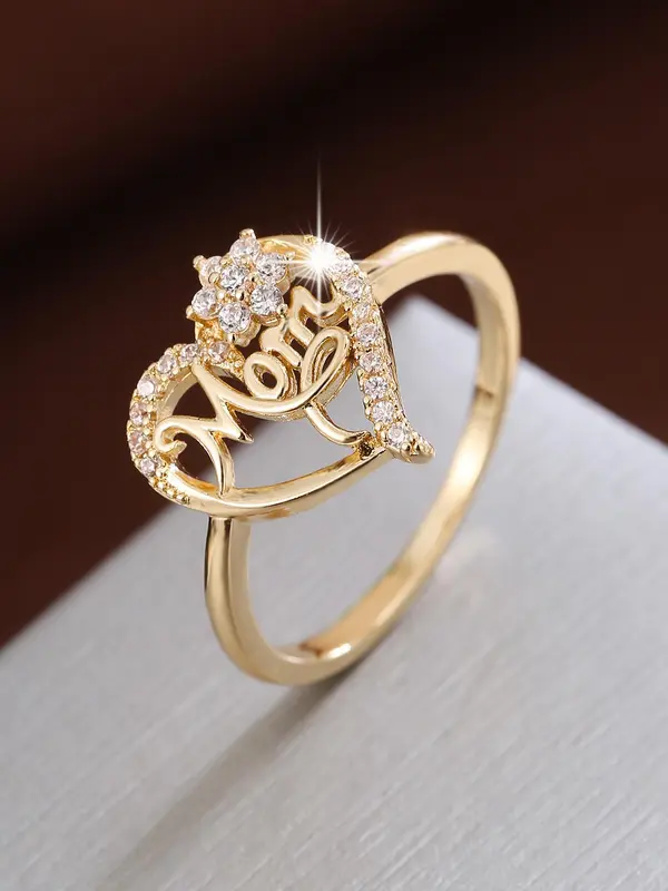 Fashion Letter & Heart Design Rhinestone Decorated Ring, Princess Rings, Fashion Jewelry for Party, Daily Decor, Trendy All-match & Exquisite Jewelry for Birthday Gift, Valentine's Day, Gift, Gifts for Wife 0