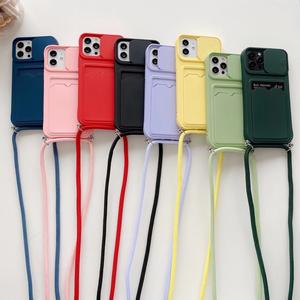 For iPhone  16 15  Pro Max case Novelty Push-Pull Lens Protector Misty Sling Case for iphone 14 13 12 11pro Xsmax Xr X Xs 7 8plus I6S 6sp Se 2020  Case Wallet ID Credit Card Slot Phone Case Lanyard Silicone Candy Color Soft Cover With Crossbody Lanyard