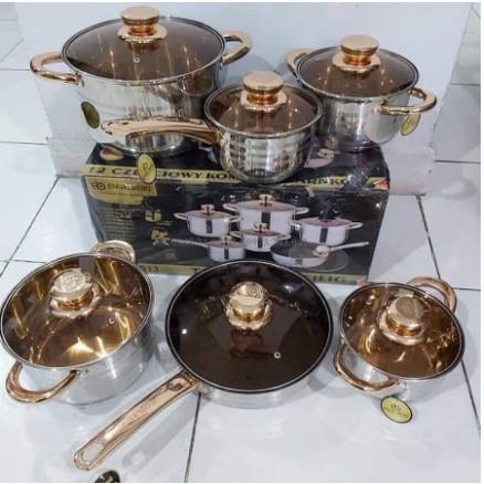 Bộ Nồi Inox 304, Nồi CN duc 6 Món , 12 chi tiết,5 Đáy Siêu Dày Siêu Bền Cho Gia Đình - Bộ nồi eng