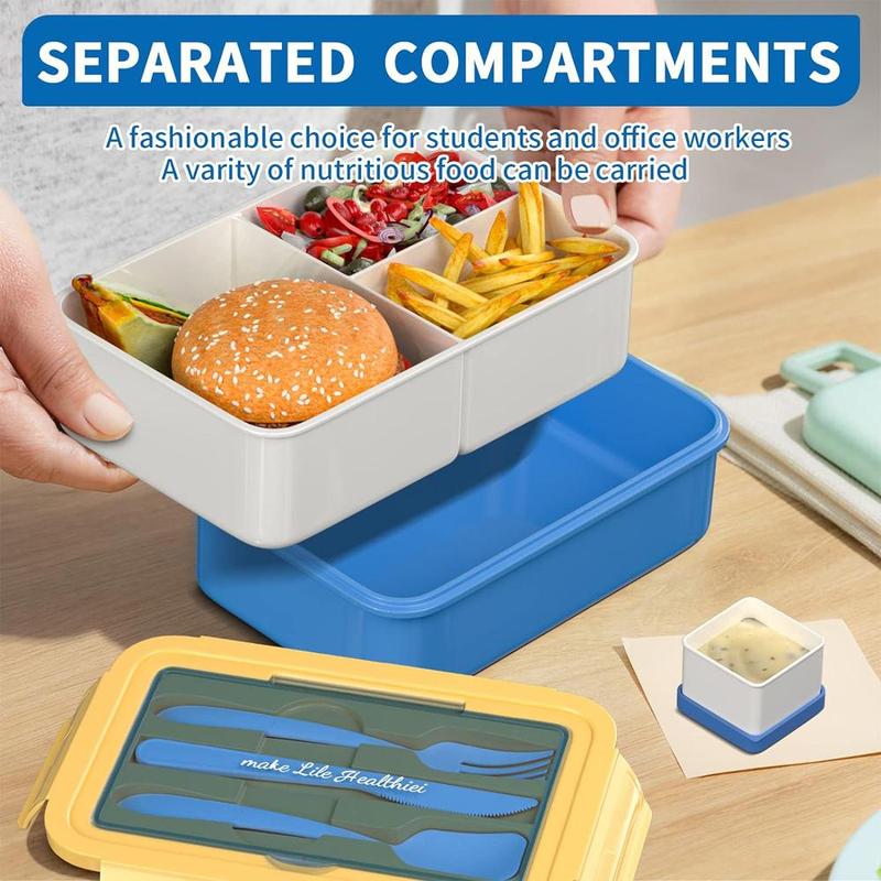 Product Introduction of 3 Compartment Bento Box, 1 Count Leakproof Lunch Box with Knife, Fork and Spoon, Durable Lunch Container for Adults & Teens & Kids 3