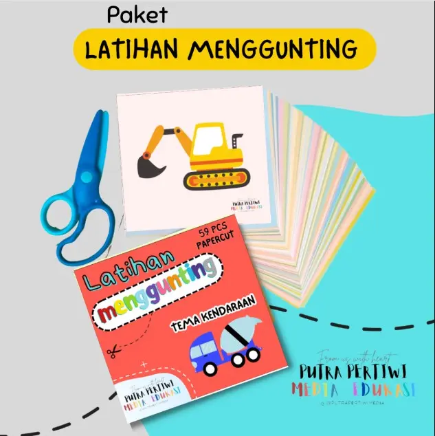 Kertas Pola Belajar Menggunting Untuk Anak Seri Kendaraan