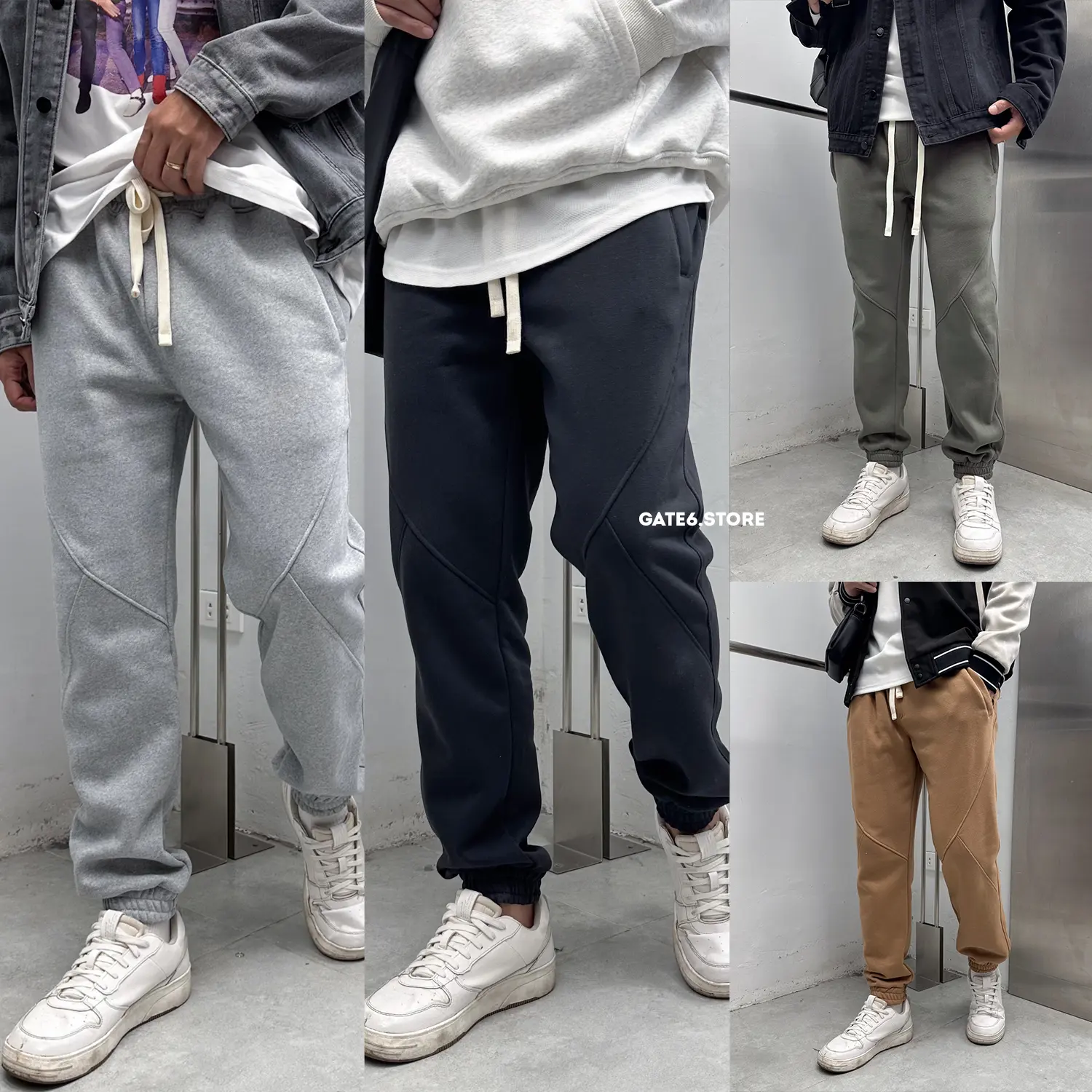 Quần jogger nam KAF, quần nỉ dài vải bông 4 màu mềm dáng loose-fit vạch chân GATE6 - 5041