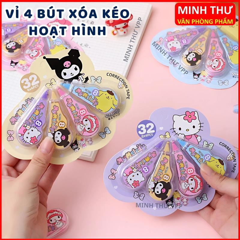 Vỉ 4 Bút Xóa Kéo Hoạt Hình Bút Xóa Băng Mini Cho Học Sinh Nhiều Mẫu Hoạt Hình Xinh Xắn bút highlight  dạng kéo