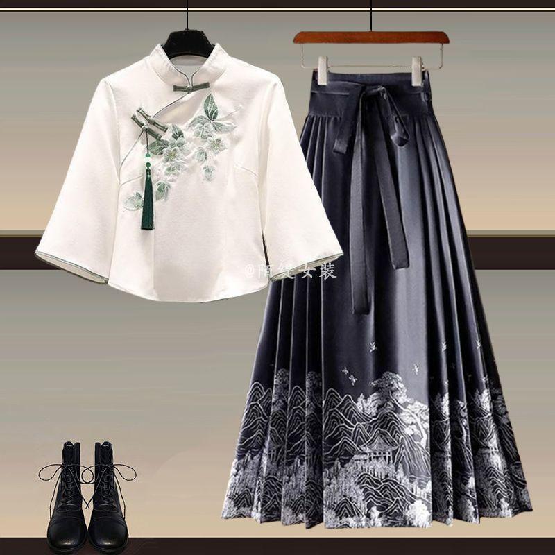 Product Introduction of Áo Khoác Và Váy Hanfu Trung Quốc Phong Cách Manbo, Màu Xanh Bạc Hà, Dành Cho Nữ, Bộ Váy Vẻ Mặt Ngựa Phong Cách Quốc Gia Mới Mùa Hè 2024 Women Dress Khuy 13