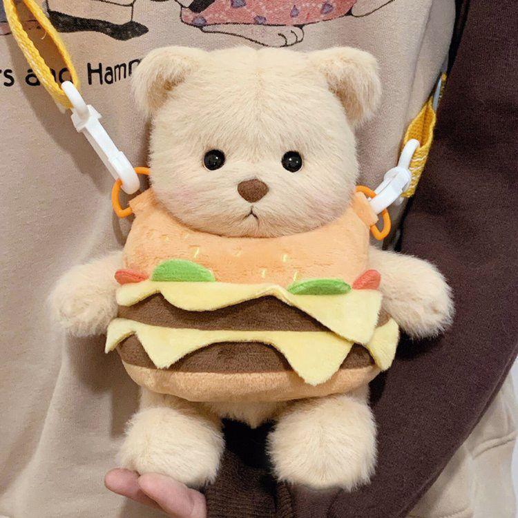 Balo Bear Messenger, Túi Khoai Tây Chiên Hamburger, Búp Bê Dễ Thương, Mặt Dây Chuyền Ba Lô, Búp Bê Nhồi Bông, Quà Sinh Nhật, 2024 0