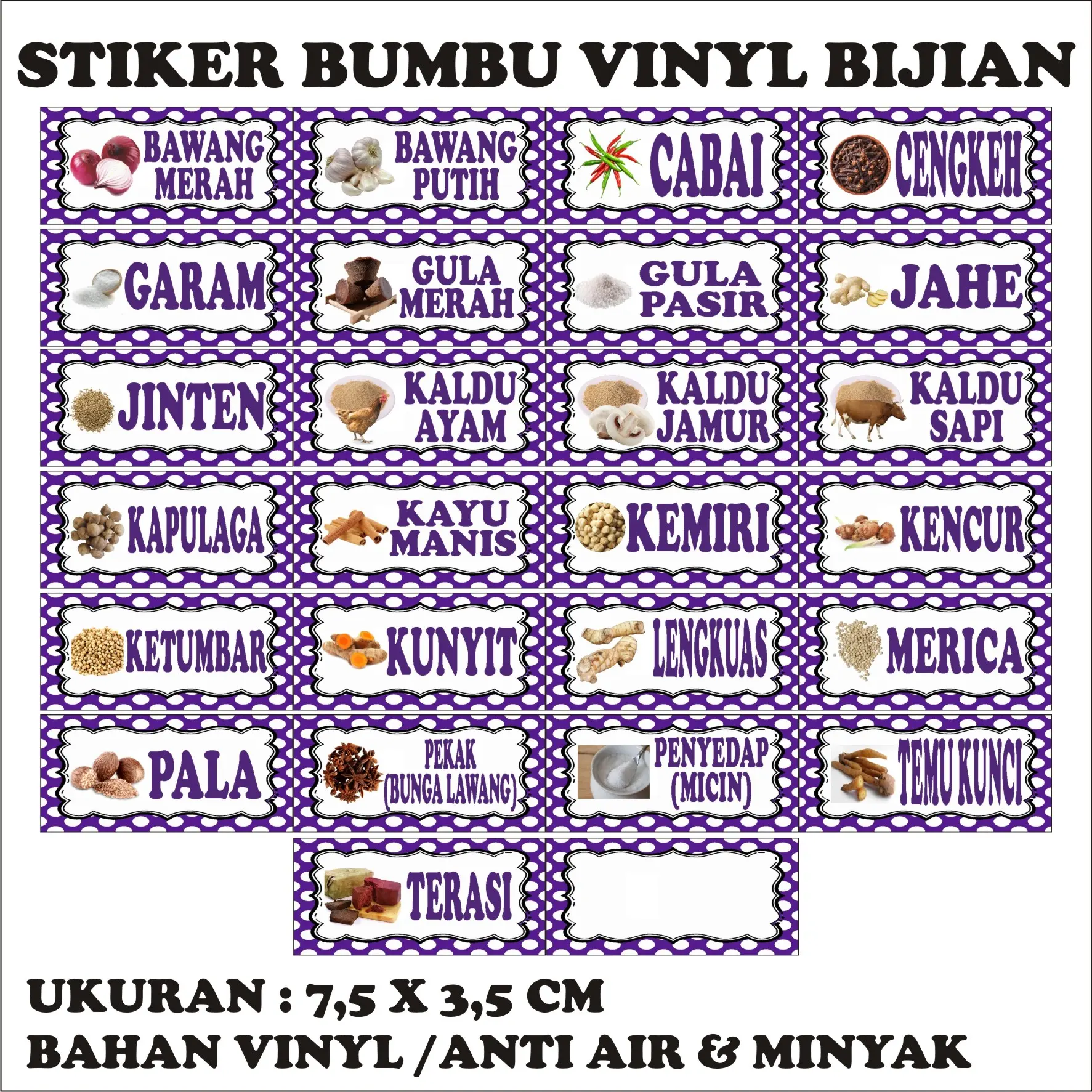(KODE S11) STIKER BUMBU| LABEL BUMBU | STIKER BUMBU DAPUR | NAMA BUMBU | STIKER WATERPROOF | STIKER TAHAN AIR DAN MINYAK