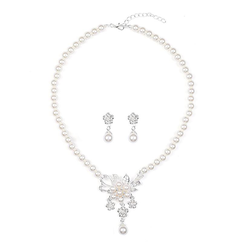 Ruitazd-Bộ Vòng Cổ Đính Cườm Cho Nữ, 1 Bộ, Ngọc Trai Giả Bóng, Kim Cương Giả, Hoa Nhúng, Vòng Cổ Cô Dâu, Bộ Bông Tai Đinh Tán, Trang Sức Đám Cưới 4