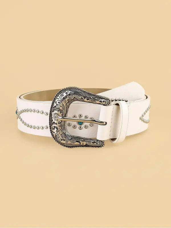 Trendy Studded Decor Pu Leather Buckle Belt, Fashion Casual Matching Belt for Women & Men for Daily Life, Versatile Waitband for Jeans, Pants 0