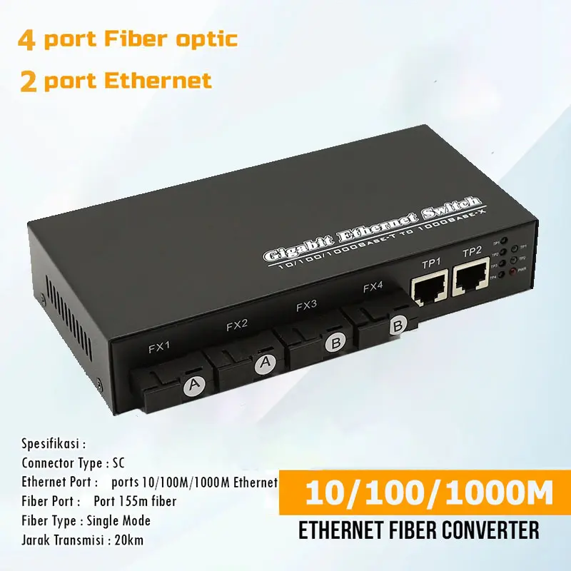 Gigabit Ethernet Switch MEDIA Converter Single Mode 4 1.25G SC 3 1000M RJ45 0