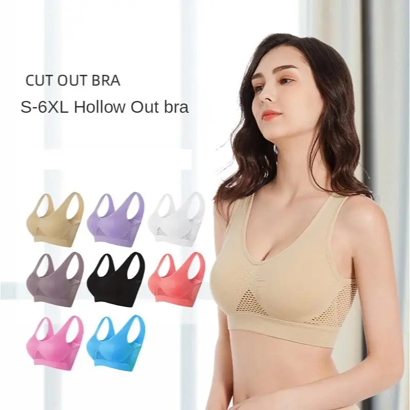 M-6XL Women Hollow Out Fitness Yoga Sports Bra For Running Gym Padded push up Seamless Top Athletic Vest brassiere 2