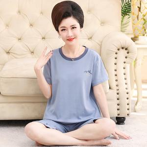 Comfortable Cotton Pajama Women Two Piece Set Nightwear Middle-Aged Moms Loungewear Women Round Neck Housedress
