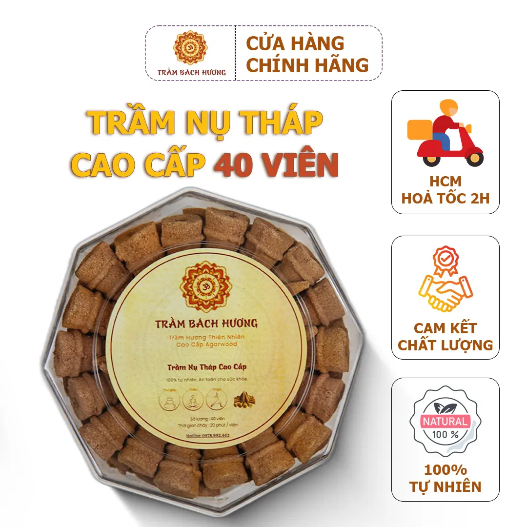 Hộp nụ tháp trầm 40 viên TRẦM BÁCH HƯƠNG cao cấp - Dầu thơm phòng