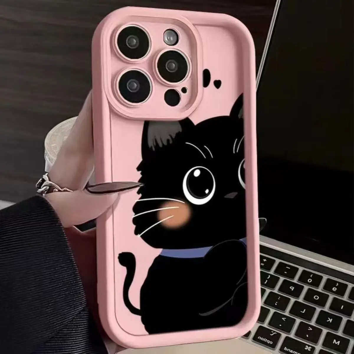 Couples cute black white cat iPhone11 mobile phone case cartoon colorful for iPhone12/13/14/15/16 pro max 7P XR anti-fall shockproof protection soft silicone shell Handle Wireless