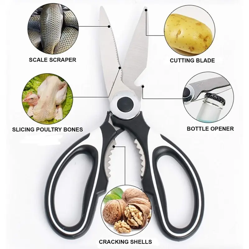 Gunting Dapur Super Tajam Gunting Serbaguna / Alat Pemotong Ayam Sayur Ikan Daging Stainless Steel / Kitchen Scissors Gunting Besar Pembuka Tutup Botol Kaleng Pemecah Walnut Food Grade / Perlengkapan Dapur Pisau Praktis Super Tajam Potong Cutting Knife 6