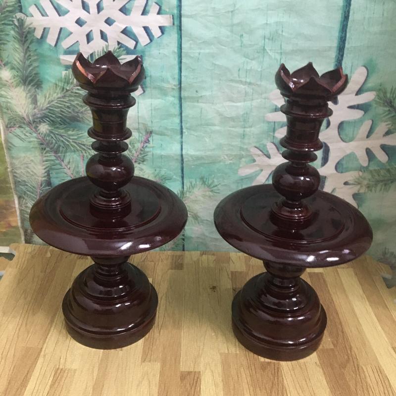 Cặp chân đèn gỗ cao 34cm màu nâu thờ cúng cao cấp 7