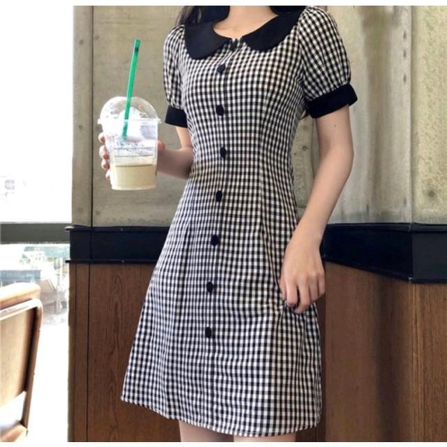 [Blapinkshop] Đầm caro Blapink đầm cổ sen phối màu sọc caro phong cách dễ thương nhí nhảnh 1