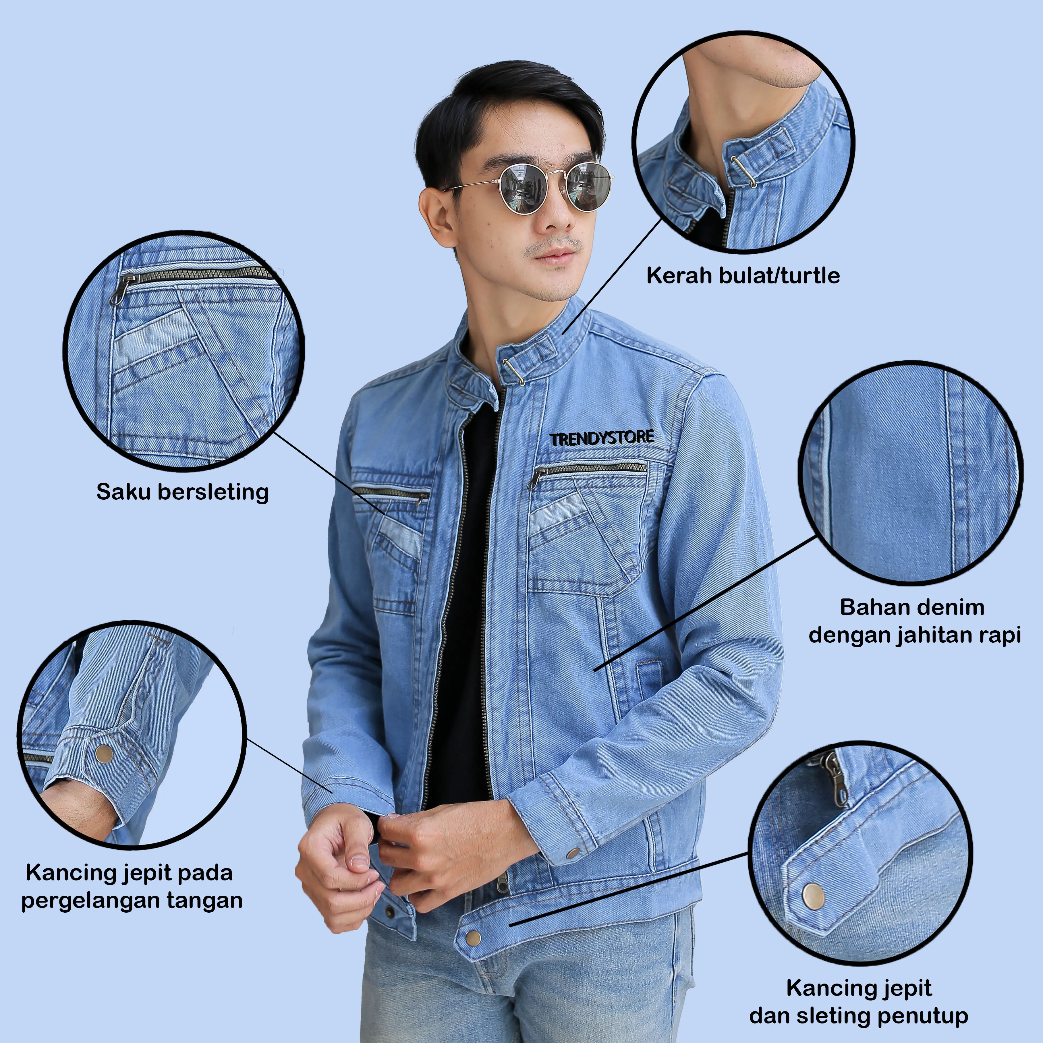JAKET JEANS  ZIPPER SHANGHAI VARIAN WARNA LIGT BLUE DARK BRWON Denim Nyaman Slim High Top Pria Keren Panjang Atasan Simple Cowok Slimfit