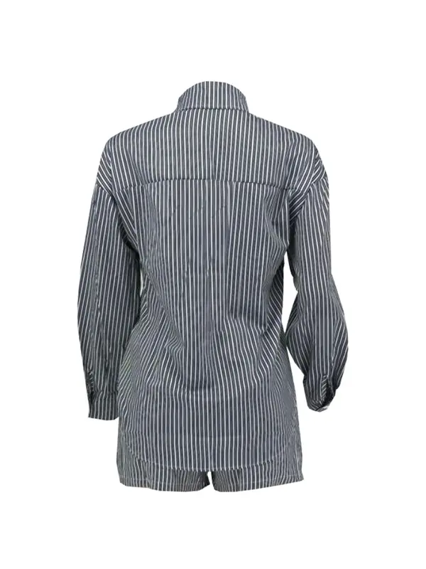 Women's Striped Print Button Shirt & Shorts Set, Casual Short Sleeve Collared Top & Shorts for Daily Wear, Ladies Two-piece Outfits for All Seasons 6