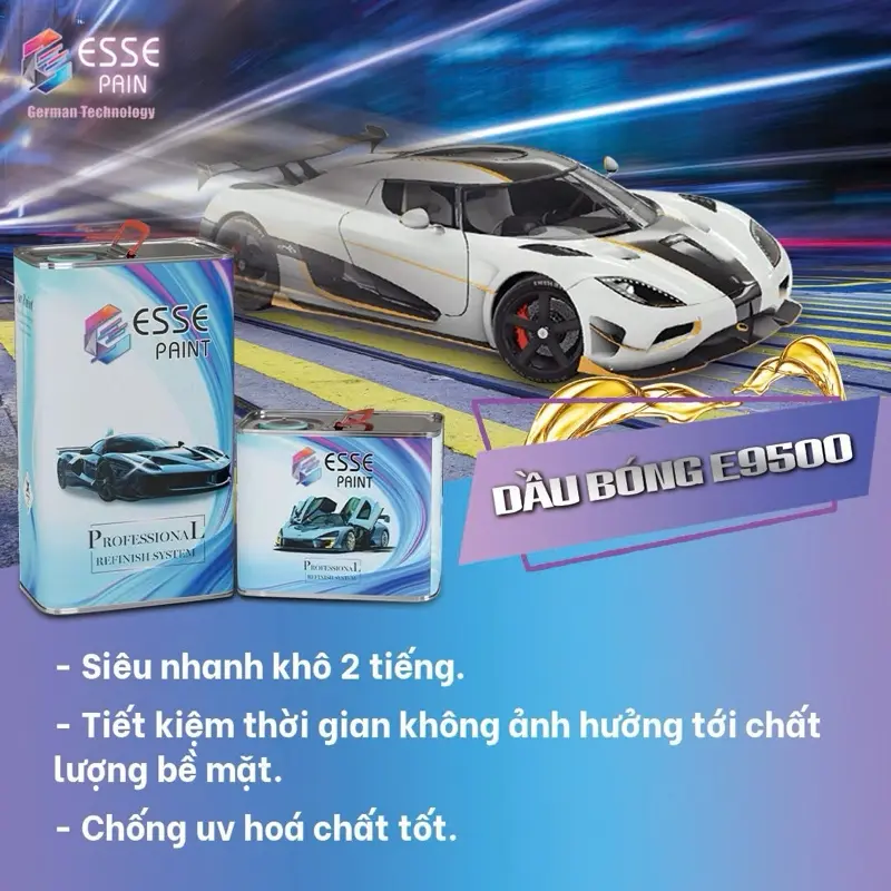 [Nhanh Khô] 1.5 lít Dầu bóng 2k ESSE E9500 ,keo bóng 2K độ bóng cao nhanh khô tỉ lệ 2:1 cho  ô tô xe máy, nội ngoại thất Sơn màu