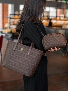 Retro Geometric Pattern Zipper Shoulder Bag with Coin Purse, Simple Fashion Large Capacity Tote Bag for Commuting & Travel, Trendy All-match Shoulder Bag for Daily Used Shoulder Bag for Women