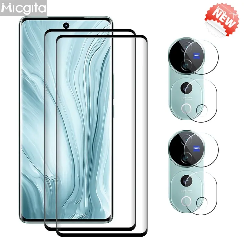 9D Upgrade Screen Protector For VIVO V40 Pro V40 Tempered Glass Front film and Soft Fiber Lens film