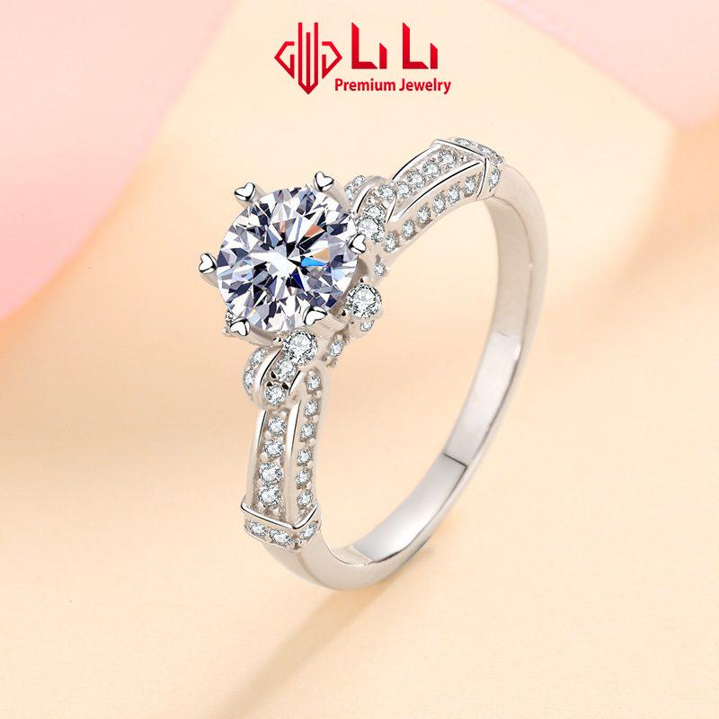 Nhẫn bạc nữ LiLi S925 đính kim cương Moissanite cao cấp hình bông hồng Aria LILI_372171
