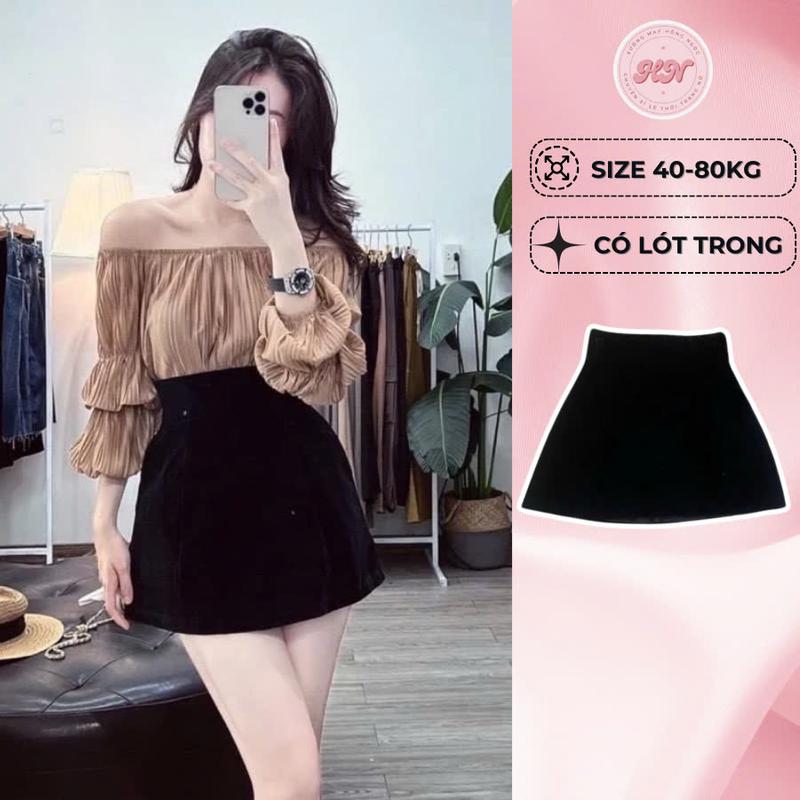  Chân váy nhung thu đông dáng chữ A nữ có túi cạp cao tôn dáng có quần bảo hộ có bigsize thời trang nữ women HN DESIGN 1998 mã 145 