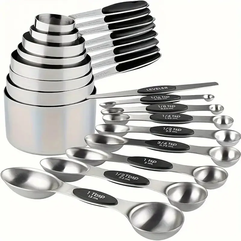 Stainless Steel Measuring Spoon Set, 17pcs/set Double Head Magnetic Measuring Spoon, Kitchen Measuring Utensils for Baking, Cooking 0
