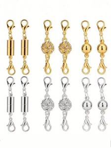 12個入り ジュエリーアクセサリー ネックレスバックル、磁気式ブレスレットバックル、ダイヤモンドとボール、シリンダーセット、ブレスレット用マグネットバックル、万能、日常使い、シンプル、ブレスレットバックルやネックレスの口、衣類の装飾、DIYジュエリー用