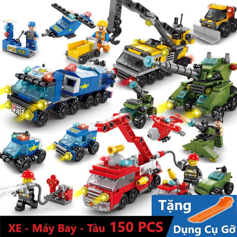 150 CHI TIẾT BỘ ĐỒ CHƠI XẾP HÌNH Mô Hình Xe OTO Cảnh Sát Lắp Ghép Xe Cứu Hỏa Lắp Ráp Máy Bay Đồ Chơi Trực Thăng